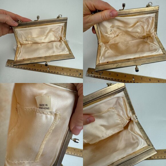 Vtg Small Beaded Purse Handbag Small Ivory Cream Gold Chain Hexagon Pattern READ - Picture 8 of 10